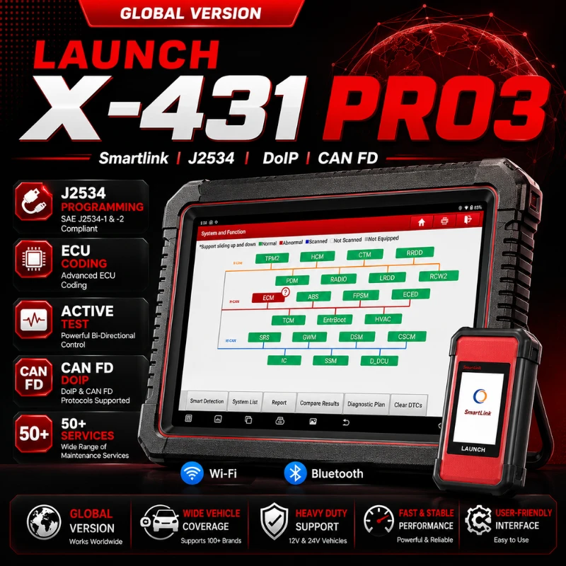 LAUNCH X431 PRO3S+ ELITE Global Version Professional Automotive Diagnostic Scanner | J2534 ECU Programming | CAN FD | DoIP | ECU Coding | Active Test | 50+ Reset Services