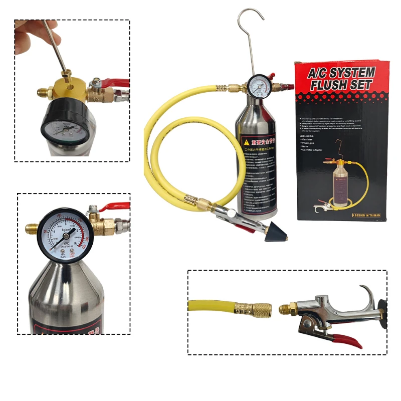 AC Flush Kit AC Air Conditioner System Flush Gun Canister Kit R134A R12 R22 R410A R404A